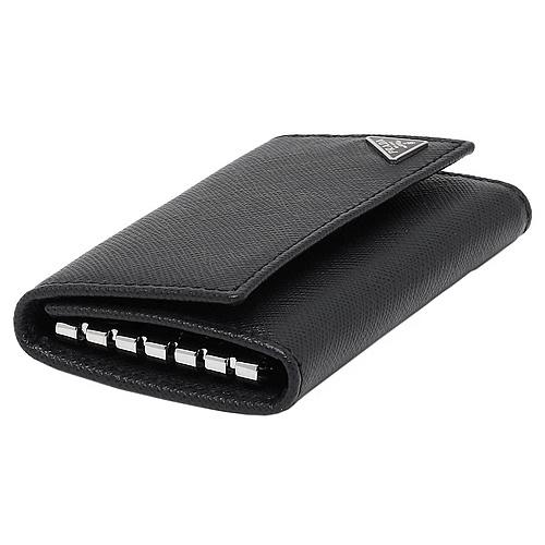 プラダ PRADA キーケース キーリング サフィアーノ キーチェーン メンズ 6連 トライアングル レザー 本革 ブランド プレゼント 黒 ブラック プラダ PRADA キーケース メンズ プレゼント