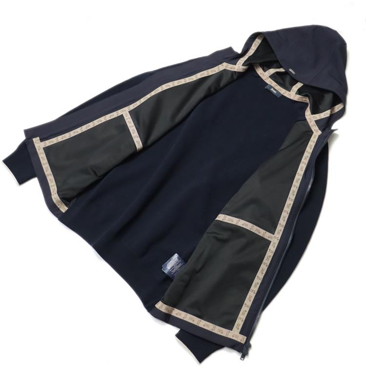 美品 ヘルノ HERNO 異素材 フーテッド ブルゾン ネイビー パーカー 38 HERNO（ヘルノ） | ウールナイロン異素材コンビ ネイビー ダウンコート
