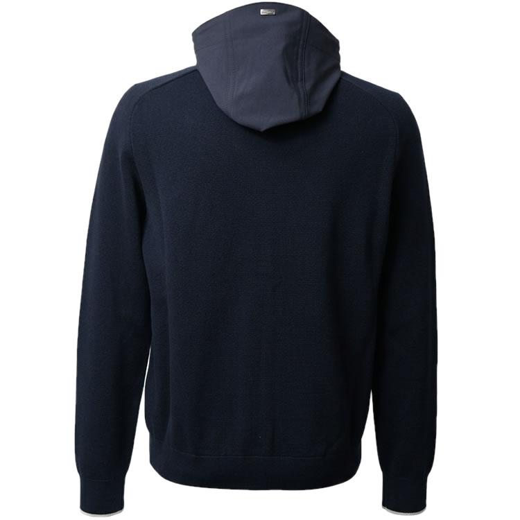 美品 ヘルノ HERNO 異素材 フーテッド ブルゾン ネイビー パーカー 38 HERNO（ヘルノ） | ウールナイロン異素材コンビ ネイビー ダウンコート