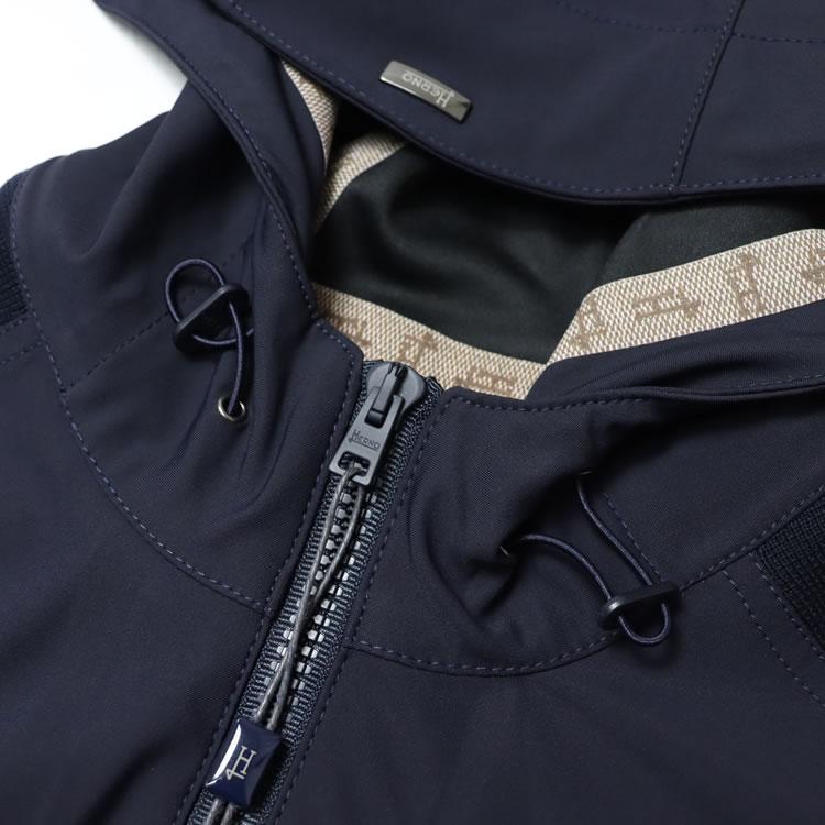 美品 ヘルノ HERNO 異素材 フーテッド ブルゾン ネイビー パーカー 38 HERNO（ヘルノ） パーカー MC000154U 72032 メンズ アウター ニット