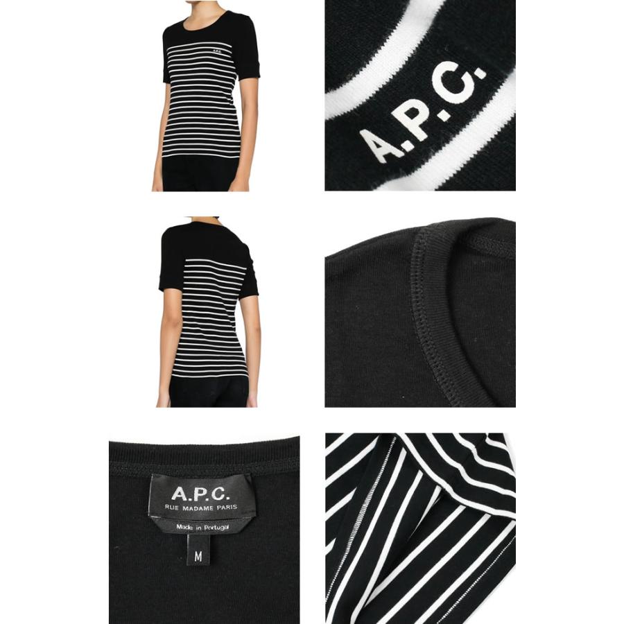 A.P.C. ブラック/ホワイト ストライプ Tシャツ S A.P.C.（アーペーセー） APC Tシャツ ボーダー 半袖 クルーネック 丸首