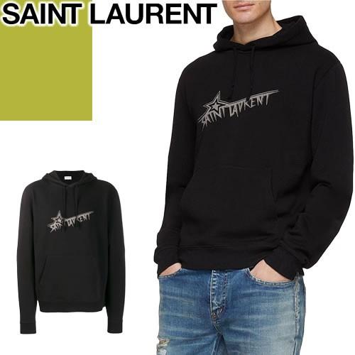 サンローラン パリ SAINT LAURENT PARIS パーカー プルオーバー フーディー スウェット メンズ コットン 大きいサイズ ブランド 黒 ブラック｜maido-selection