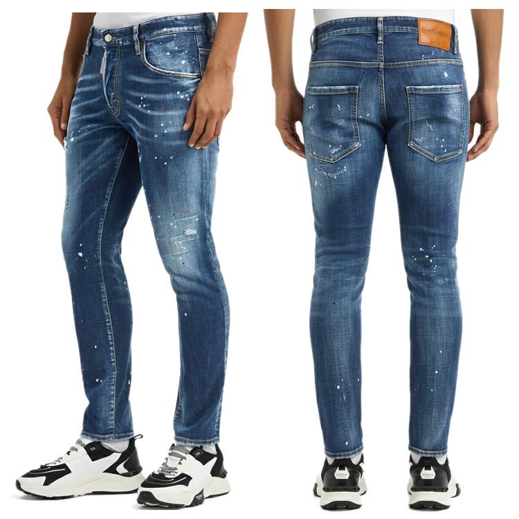 ディースクエアード DSQUARED2 デニム ペイント スケーター パンツ ジーンズ ダメージデニム メンズ ボタンフライ スリム 大きいサイズ ブランドの画像
