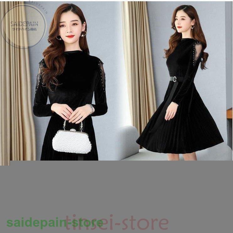 ベルベット ワンピース 結婚式 ワンピース パーティードレス 二次会 フォーマル 花柄 レース 膝丈披露宴 お呼ばれ 大人 代30代40代50代 魅了