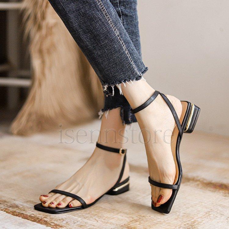 特価】レディース スクエアトゥ 歩きやすい 極細ストラップサンダル