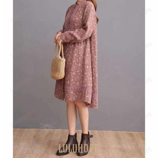 ワンピース チュニック レディース 秋 春 長袖 ロングシャツ ガーゼ 花