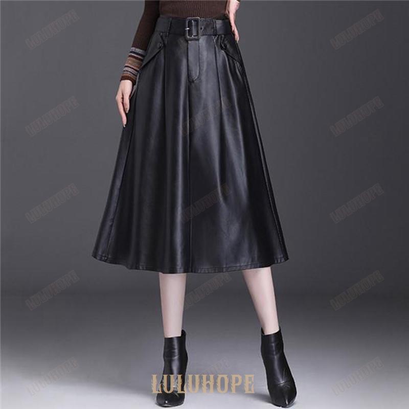 レザースカート レディース ロングスカート 秋 冬 PU ミモレ丈 A