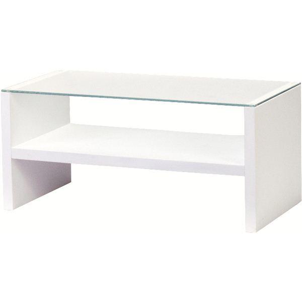 速くおよび自由な 送料無料 リビングテーブル ホワイト(白) HAB-621WH 棚収納付き 強化ガラス製(ガラス天板) センターテーブル
