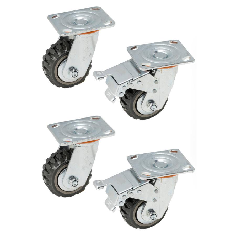 産業用キャスター 4インチ 直径Φ100mm 4個セット(ブレーキ有り×2個 