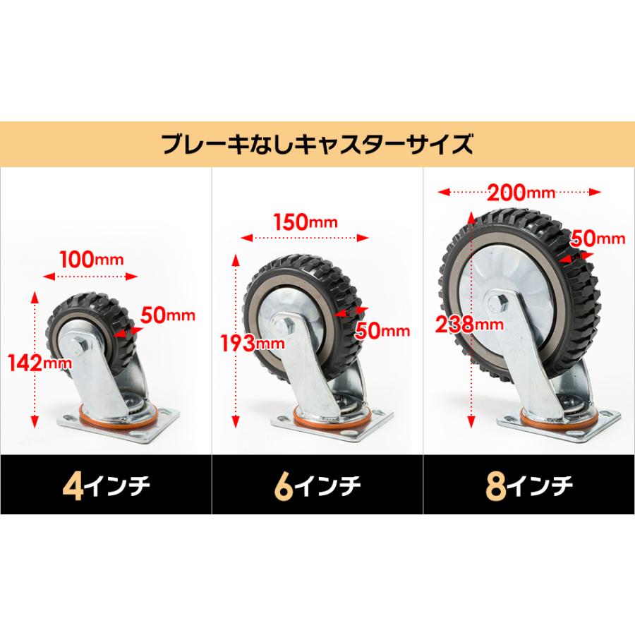 産業用キャスター 6インチ 直径Φ150mm 4個セット(ブレーキ有り×2 産業用キャスター 6インチ 直径Φ150mm 4個セット(ブレーキ有り×2