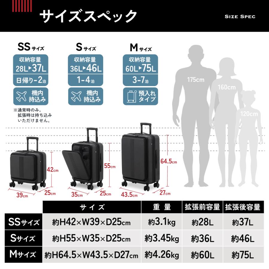 MAIMO フロントオープン 拡張機能 スーツケース 機内持ち込み Sサイズ
