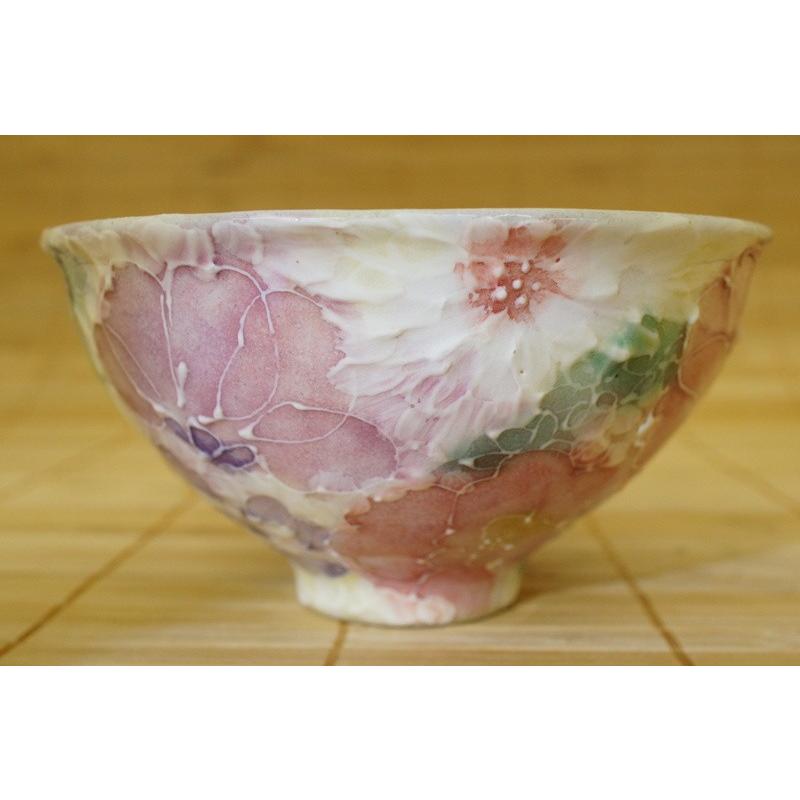 工房ゆずりは 瀬戸焼 食器 抹茶碗 平型 薄紅色絵花 茶道 茶器 手描き