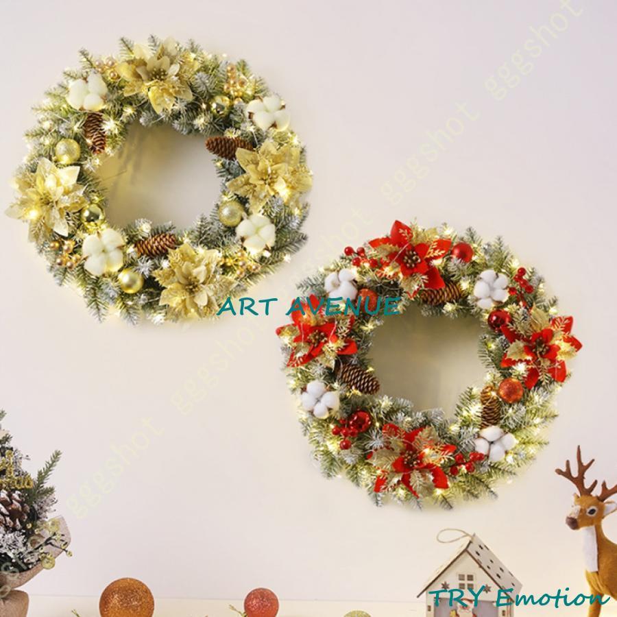 クリスマスリース リース 玄関 クリスマスライト 花輪 壁掛け