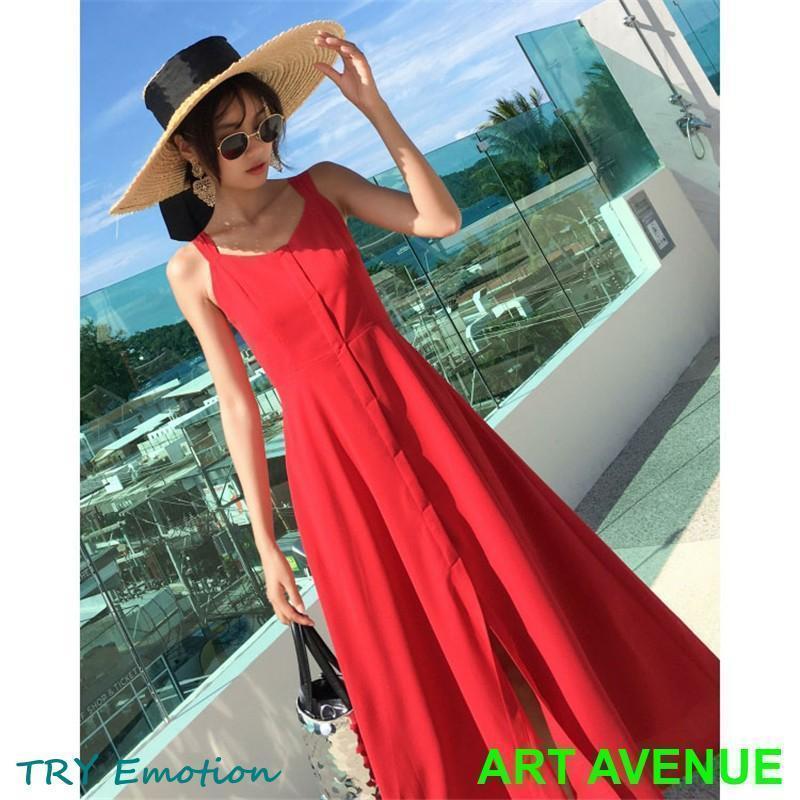 春夏リゾート旅行に最適❤️シンプルロングワンピース ロングワンピース 2020春夏 キャミワンピ レディース マキシ丈