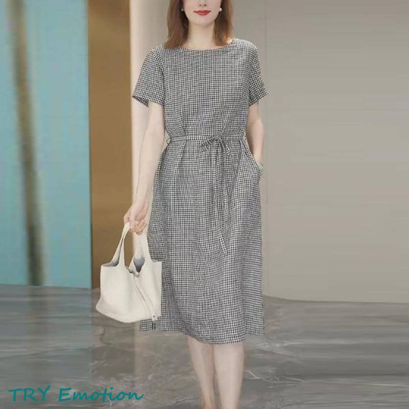 ワンピース レディース 半袖 夏 春 Aライン ワンピ 格子柄 ゆったり ロングワンピース マキシワンピース マキシ丈 きれいめ 体型カバー ワンピース レディース 半袖 夏 春 Aライン ワンピ 格子柄 ゆったり
