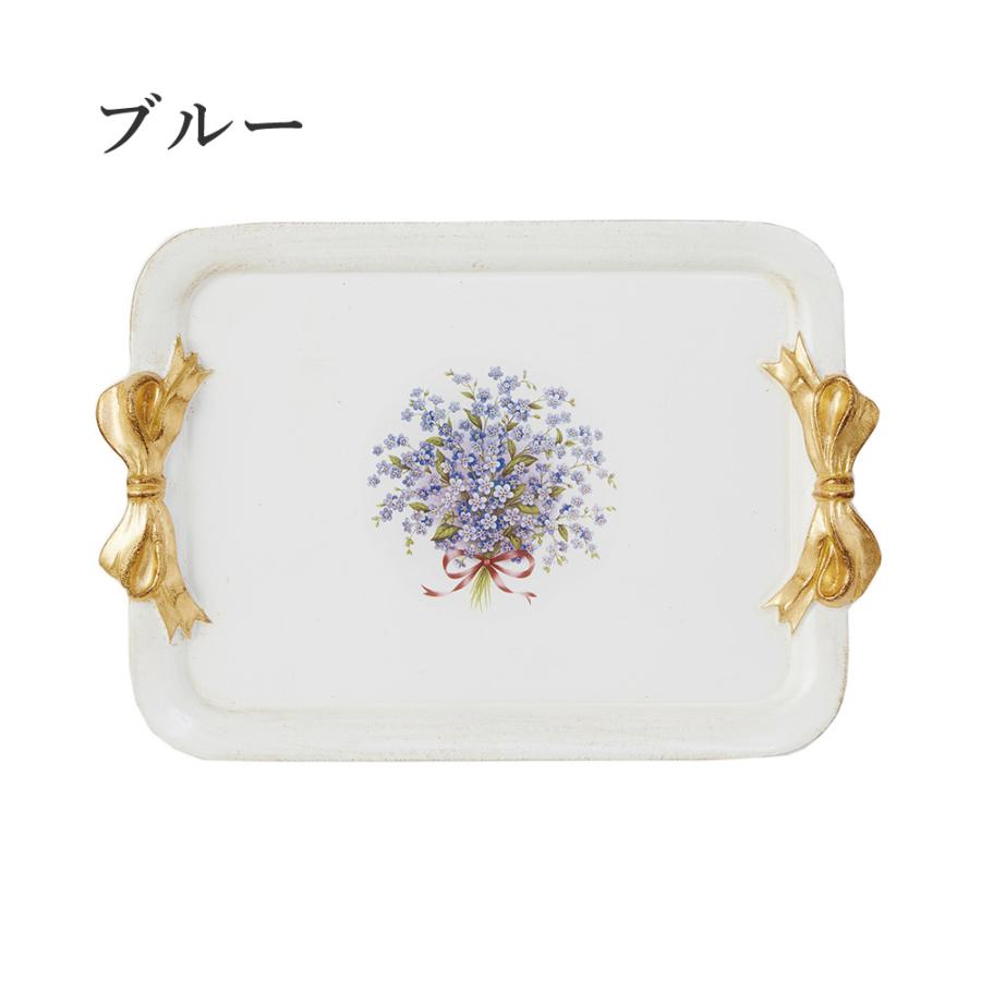 トレー 木製 アンティーク 風 おしゃれ 花 リボン 上品 軽量