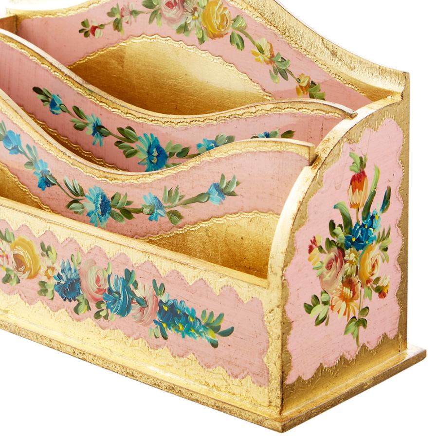 レターケース おしゃれ 小物入れ 収納 アンティーク 風 花 上品 木製 