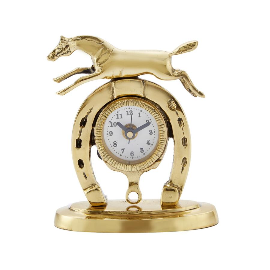 スペイン製 真鍮 置き時計 ホース 幅14cm / 時計 ウマ 馬 おしゃれ