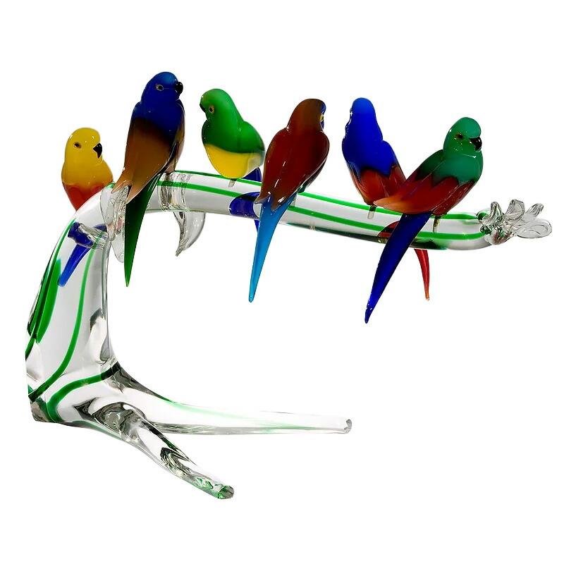 イタリア製 ザネッティ社 カラフルなセキセイインコ6羽の高枝飾り AZ46
