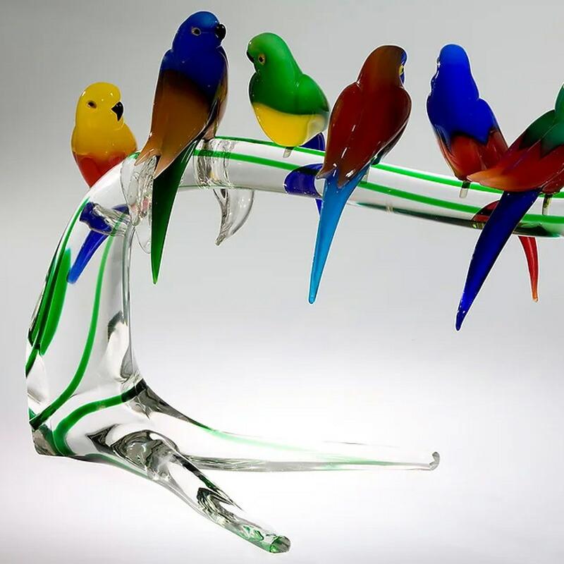 イタリア製 ザネッティ社 カラフルなセキセイインコ6羽の高枝飾り AZ46