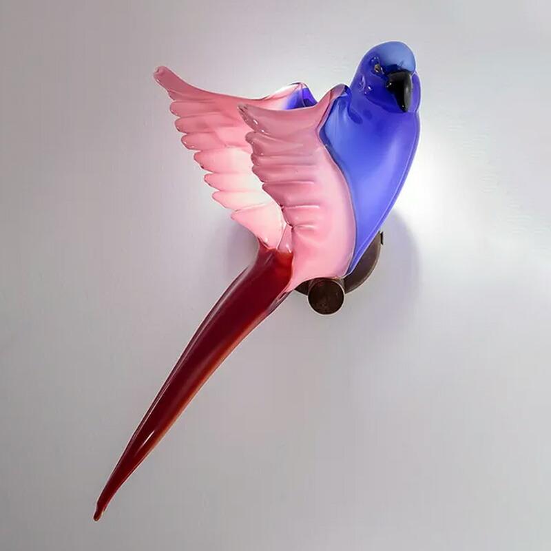 Zanetti Murano ガラス製鳥の置物 イタリア製 ザネッティ社 鳥(ブルー×ピンク×レッド/翼広げ) CO-BPR