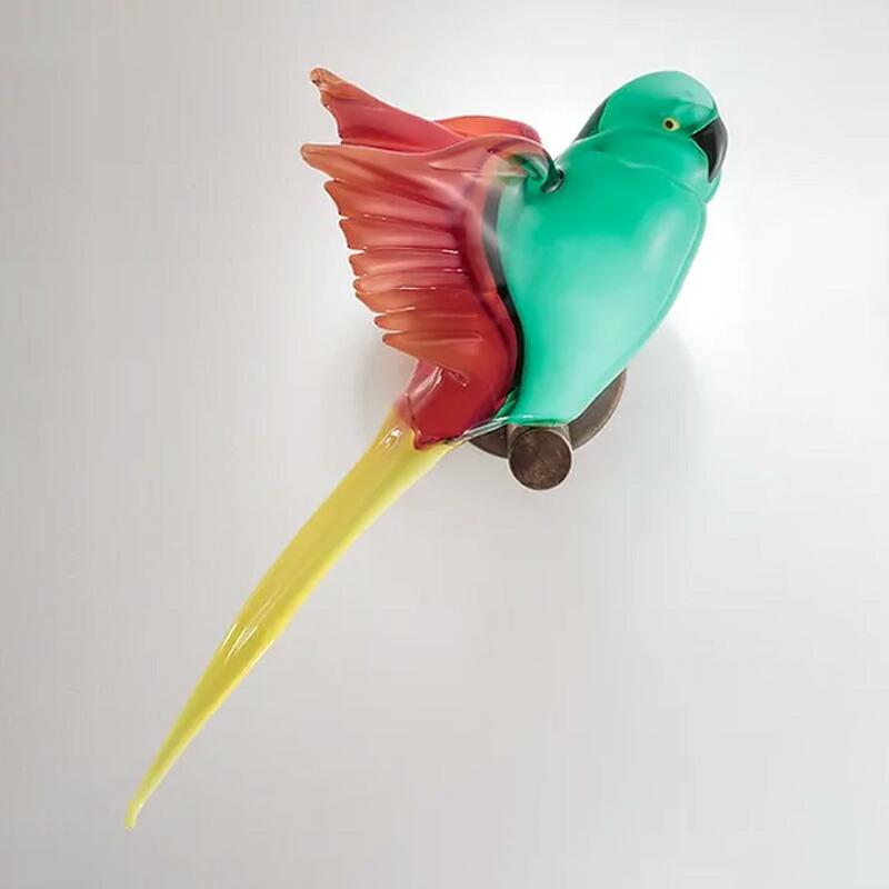 Zanetti Murano ガラス製鳥の置物 イタリア製 ザネッティ社 鳥(グリーン×レッド×イエロー/翼広げ) CO-GRY