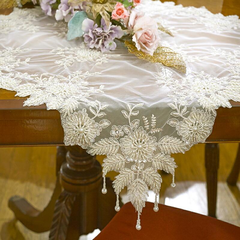 花柄刺繍アイボリー色 テーブルクロス 【公式通販】