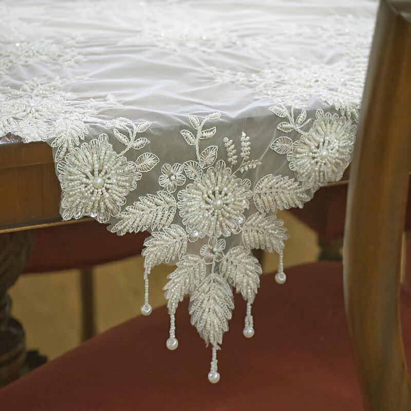テーブルクロス アイボリー 85×85cm / レース 正方形 花 刺繍 テーブル