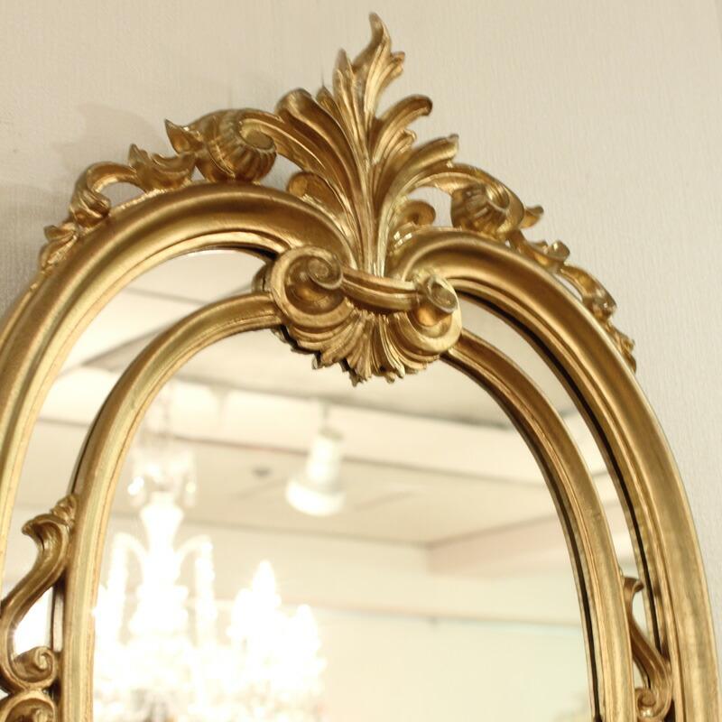 クラシック調フレーム 楕円 大 ウォールミラー ゴールド