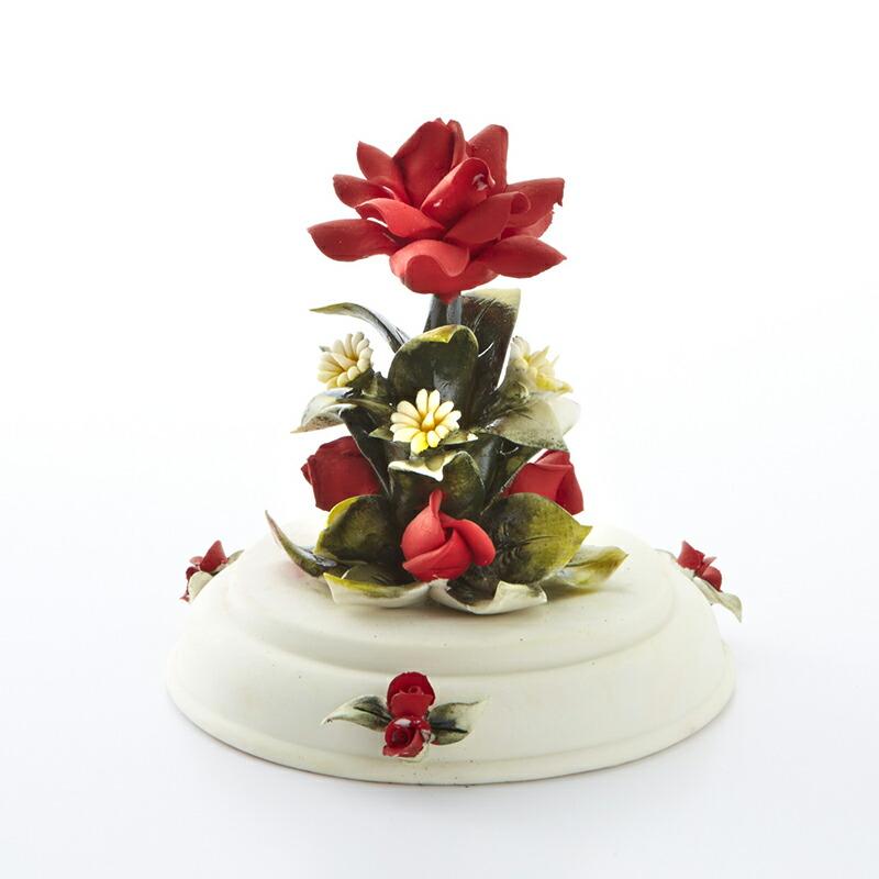 イタリア製 ガラスドーム ポーセリンフラワー（ポーセリンベース