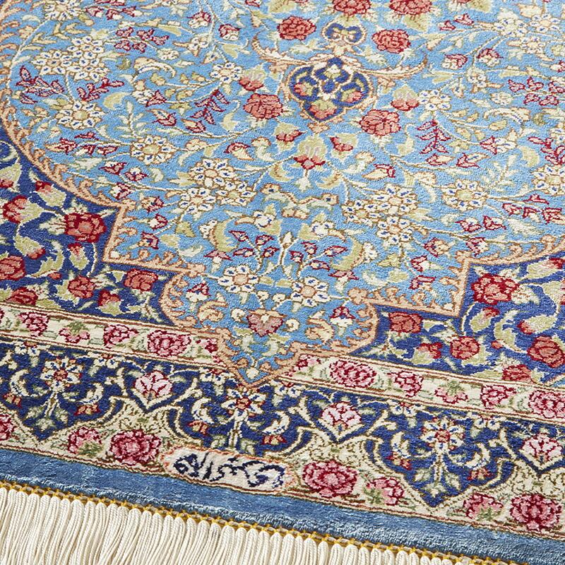 ペルシャ絨毯 クム 87×57cm / シルク100% 手織り 手作業 織り子 ペルシャ絨毯 クム 87×57cm / シルク100% 手織り 手作業 織り子