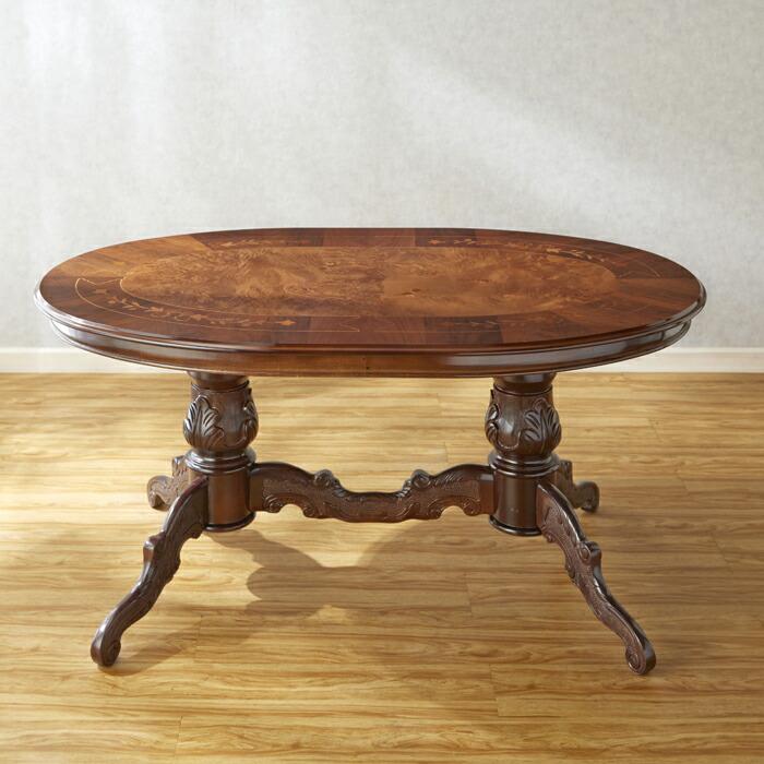 イタリア製 象嵌ダイニングテーブル ラグビーボール型 幅200cm