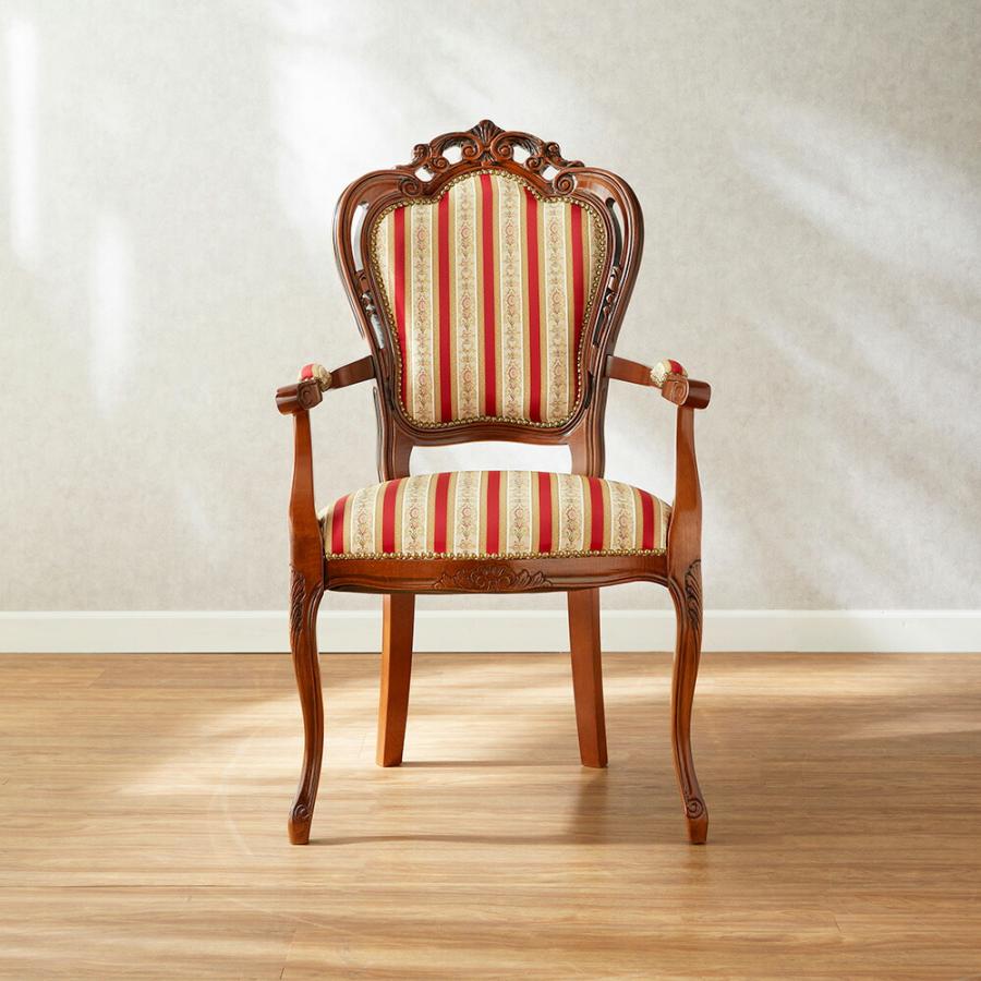 イタリア製 アームチェア レッドストライプ 幅63cm/椅子 チェア