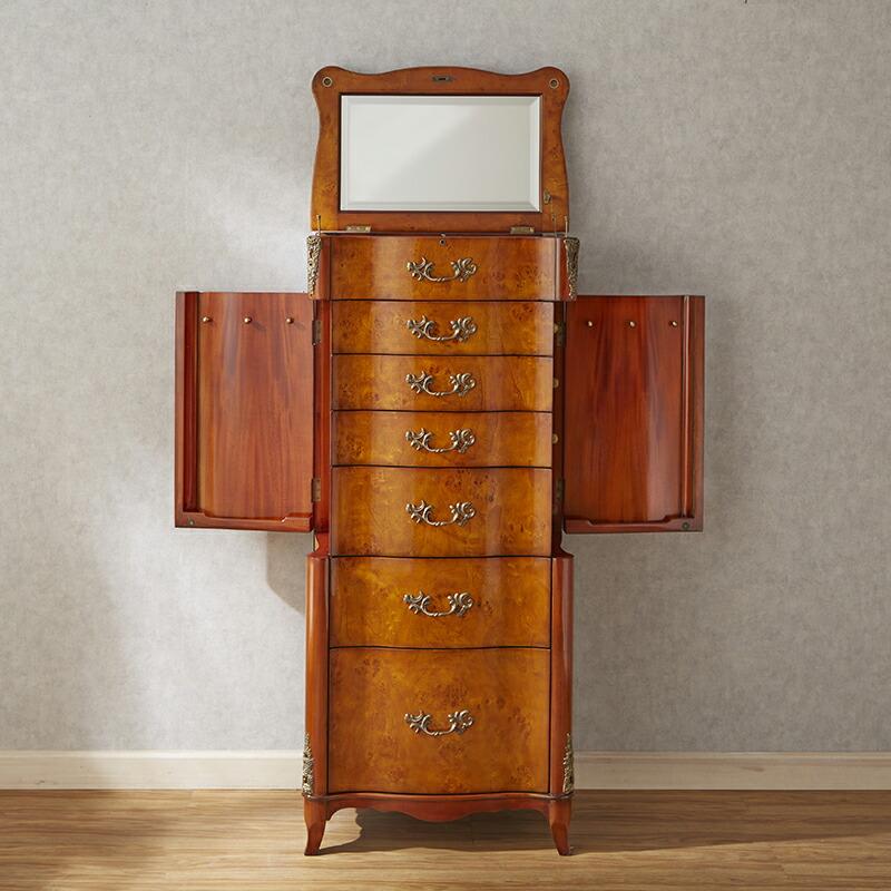 アンティーク ハイチェスト 鍵付 6段 クラシック ジュエリーチェスト