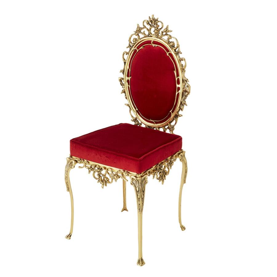 スペイン製 真鍮 チェア レッド 幅41cm / チェア ゴールド 金 輸入家具  