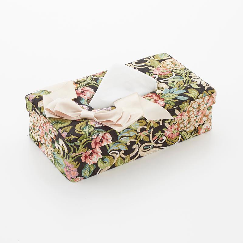 ゴブラン織り ティッシュボックスケース リボン / アクアフラワー