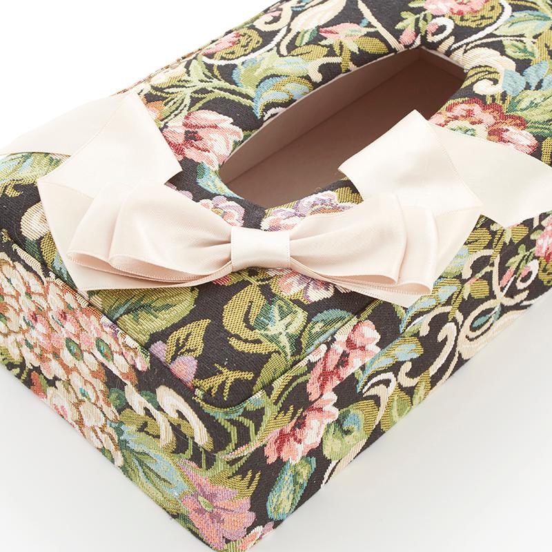 ゴブラン織り ティッシュボックスケース リボン / アクアフラワー