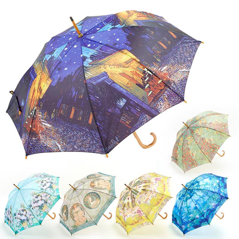 名画 木製ジャンプ傘 / 傘 かさ カサ 雨傘 長傘 木製 レディース傘