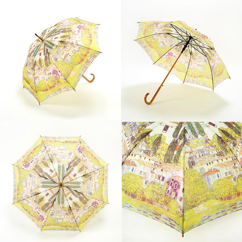 名画 木製ジャンプ傘 / 傘 かさ カサ 雨傘 長傘 木製 レディース傘
