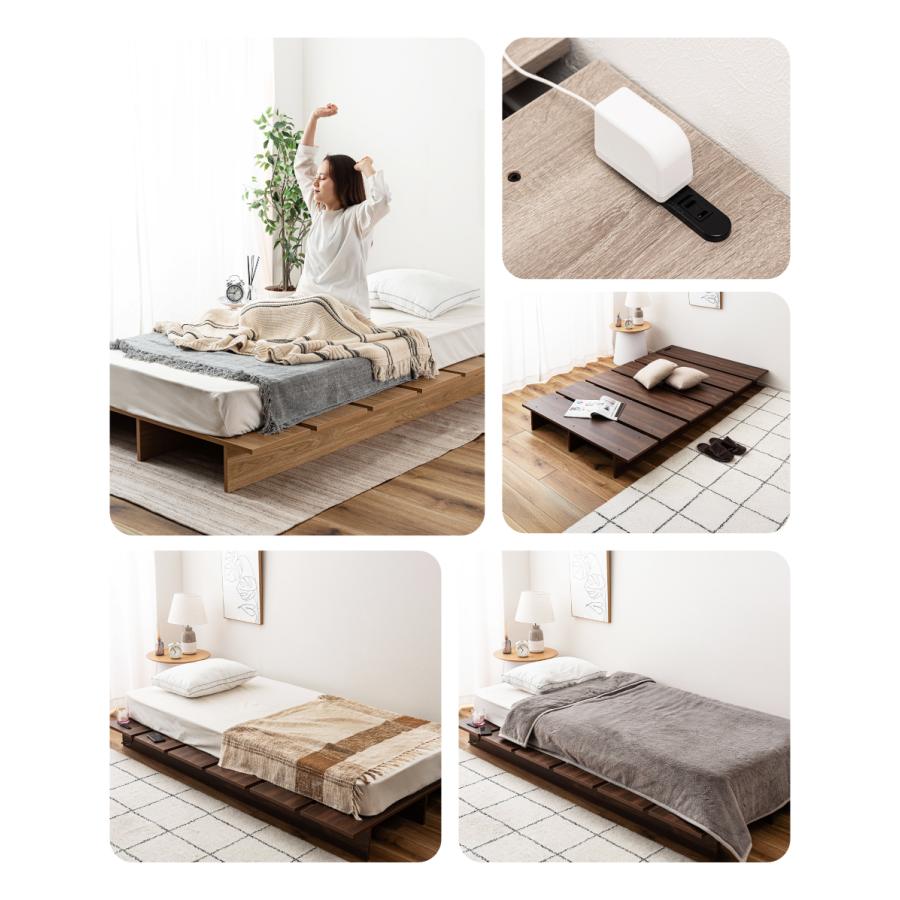 ベッド シングル ベッドフレーム すのこベッド ロータイプ 2口コンセント付き 北欧 一人暮らし 広い 寝具 木目調 収納 北欧 一人用 低い シンプル ワンルーム | 東谷 | 06