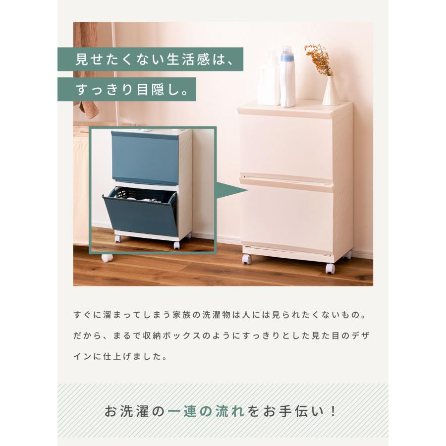 ランドリーバスケット ワゴン 2段 スリム おしゃれ かご キャスター ランドリーボックス ボックス ランドリー バスケット ベージュ ブルー ブラウン アイボリー | 東谷 | 07