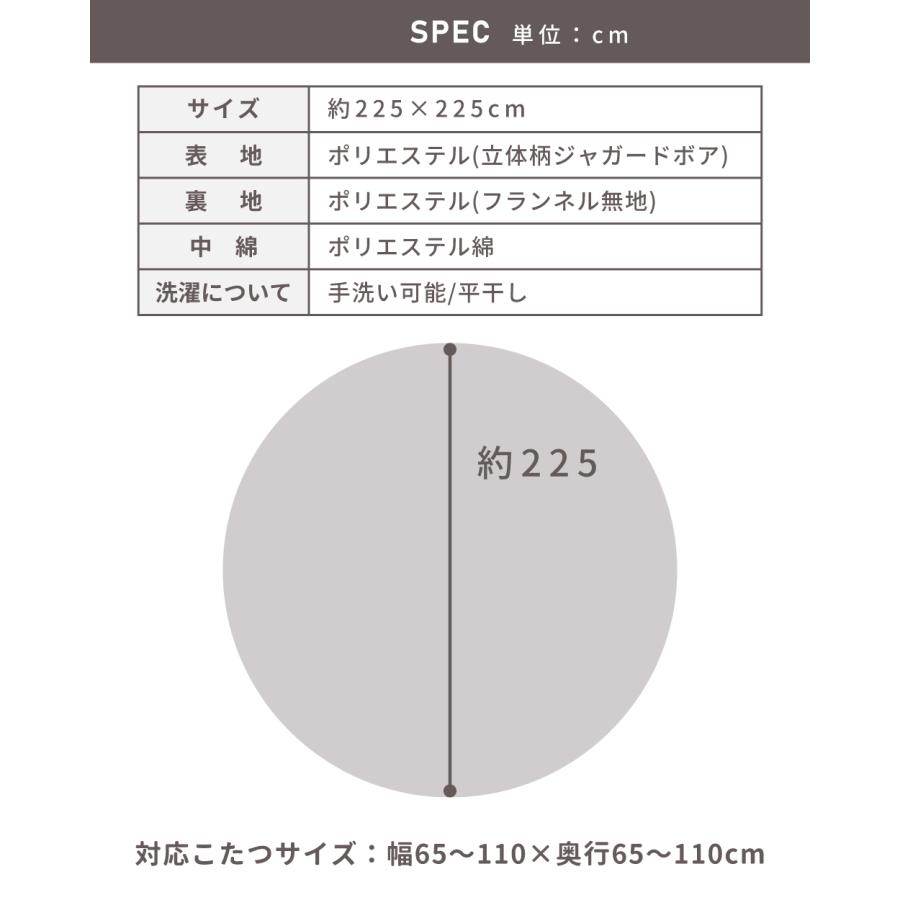 こたつ布団 丸型 おしゃれ 225cm こたつ掛け布団 薄掛け 薄手 かわいい コタツ ジャガードボア