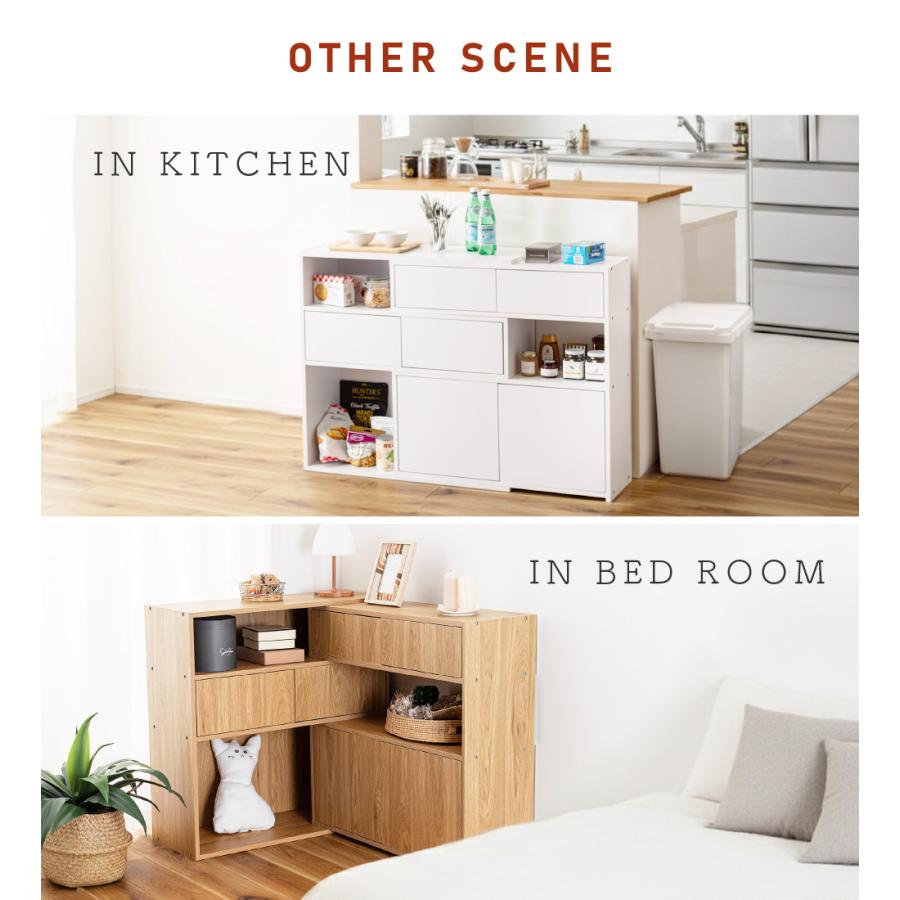 スライドシェルフ 棚 ディスプレイラック 収納 伸長式 おしゃれ 幅80 140 白 横長 扉付き リビング 寝室 キッチン 大容量 シンプル ホワイト 木目調 | 東谷 | 14
