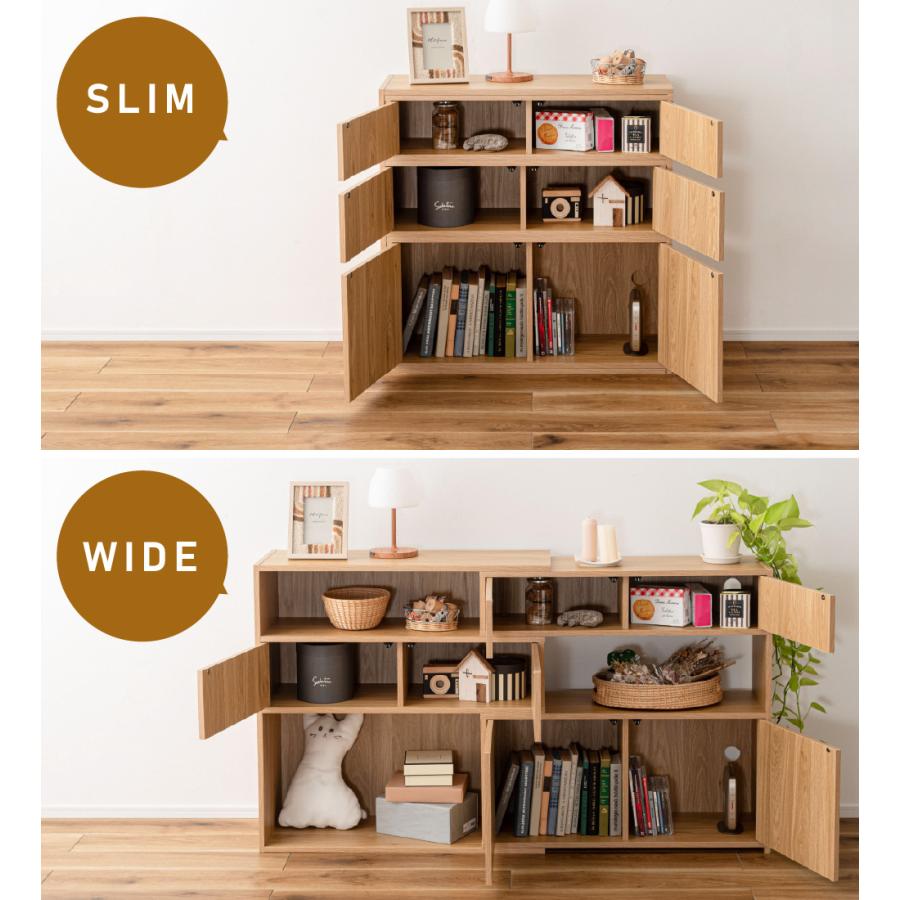 スライドシェルフ 棚 ディスプレイラック 収納 伸長式 おしゃれ 幅80 140 白 横長 扉付き リビング 寝室 キッチン 大容量 シンプル ホワイト 木目調 | 東谷 | 10