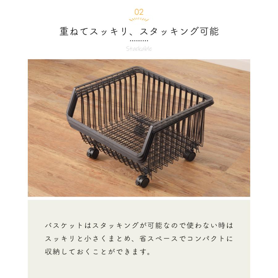 収納ボックス 3段 ワゴン バスケット ラック かご キャスター付き 積み重ね スタッキング おしゃれ 北欧 シンプル ランドリーワゴン ホワイト ブラック 白 黒 | 東谷 | 10