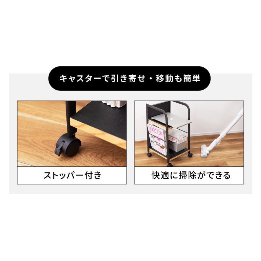 ワゴン デスクワゴン マルチワゴン サイドテーブル ナイトテーブル 引き出し 収納 キャスター付き 黒 おしゃれ  スチール 木製 スタイリッシュ インダストリアル | 東谷 | 14