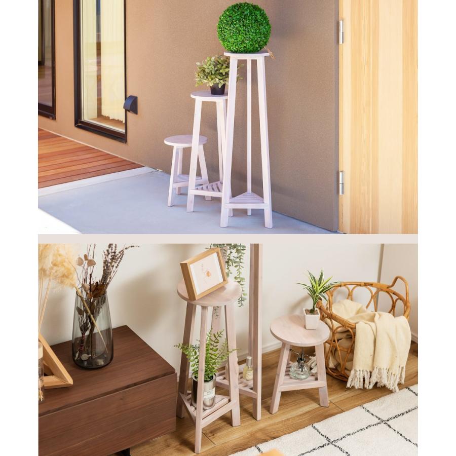 プランターベース おしゃれ 花台 木製 丸型 棚付き 軽量 高さ65 ミドル