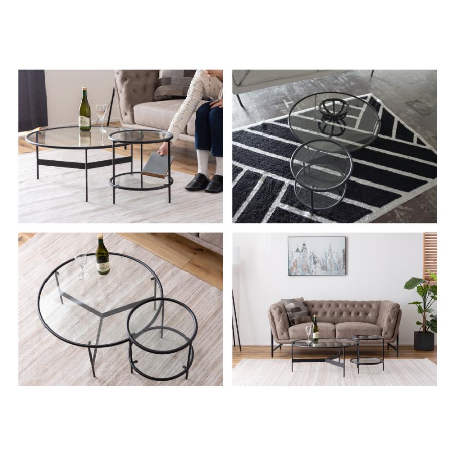 東谷 サイドテーブル ガラス ガラステーブル 2段 棚付き 収納付き 2段