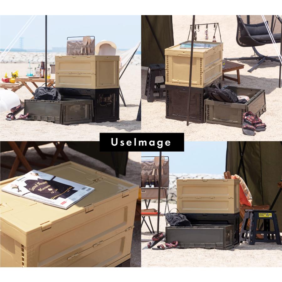 収納ボックス Lサイズ フォールディングコンテナ 折りたたみ コンパクト スタッキング 収納 ボックス アウトドア キャンプ レジャー ブラック グリーン ベージュ | 東谷 | 08