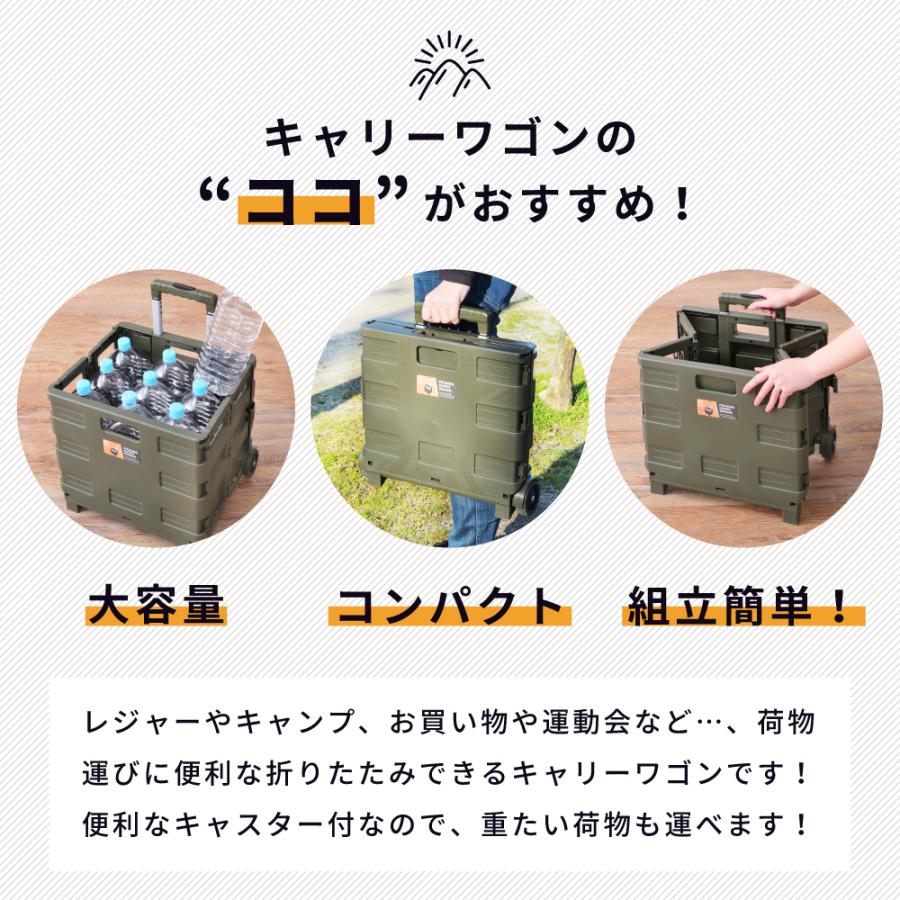 キャリーワゴン キャリーカート 軽量 折りたたみ コンテナキャリー おしゃれ 台車 シンプル アウトドア キャンプ 収納 ブラック グリーン ベージュ グレー | 東谷 | 06
